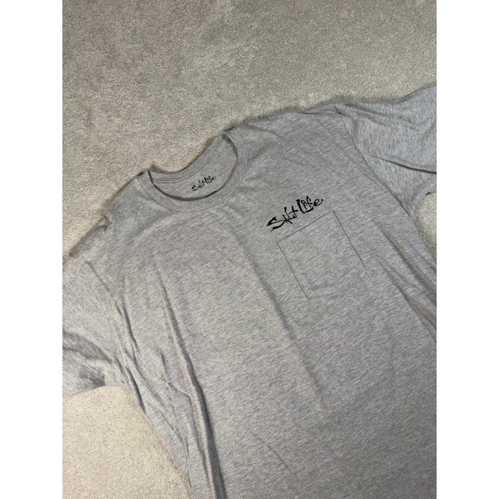 Salt Life‎ Hook, Line, & Sinker Mens Pocket Graphic T-Shirt Size XL Gray Orange